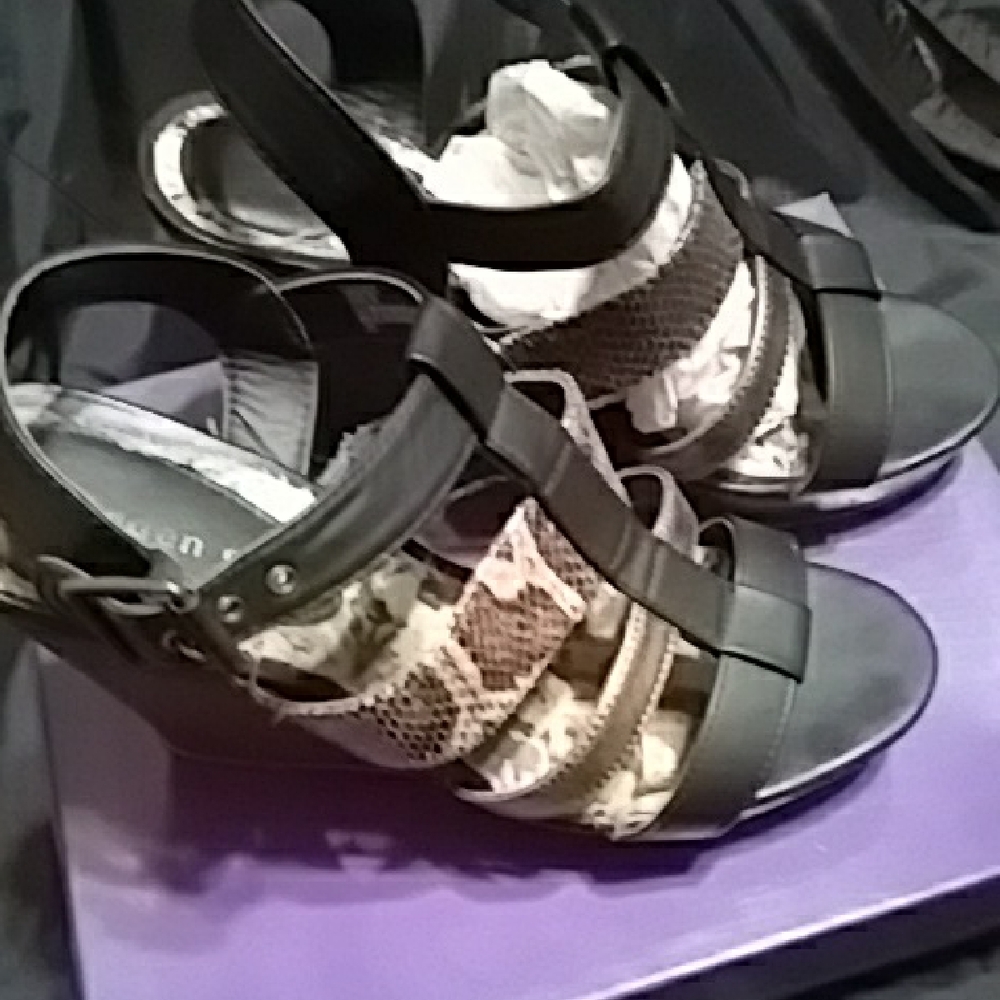 Women’s Black and Snakeskin Wedge Sandals